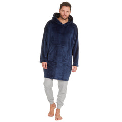 Mens Fleece Longline Oversized Hoodie One Size Navy