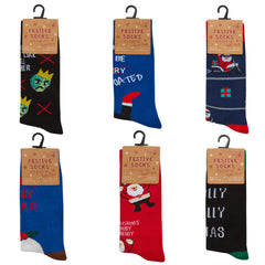 Mens Novelty Cotton Rich Christmas Funny Slogan Socks