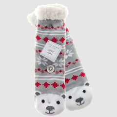 Womens Cosy Chunky Chirstmas Lounge Socks with Non Slip Grippers Bear