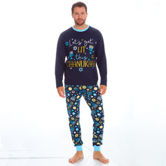 Mens Chanukah Long Sleeved Matching Pyjamas Family Lounge Sets Navy