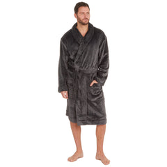 Mens Flannel Fleece Dressing Gown Classic Robe 3XL 4XL 5XL Grey