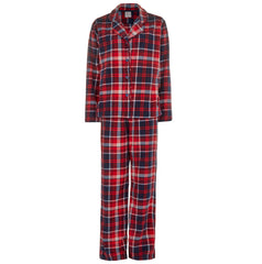 Womans Plush Fleece 2 Piece Super Soft Buttoned Lounge Set Pyjamas Check