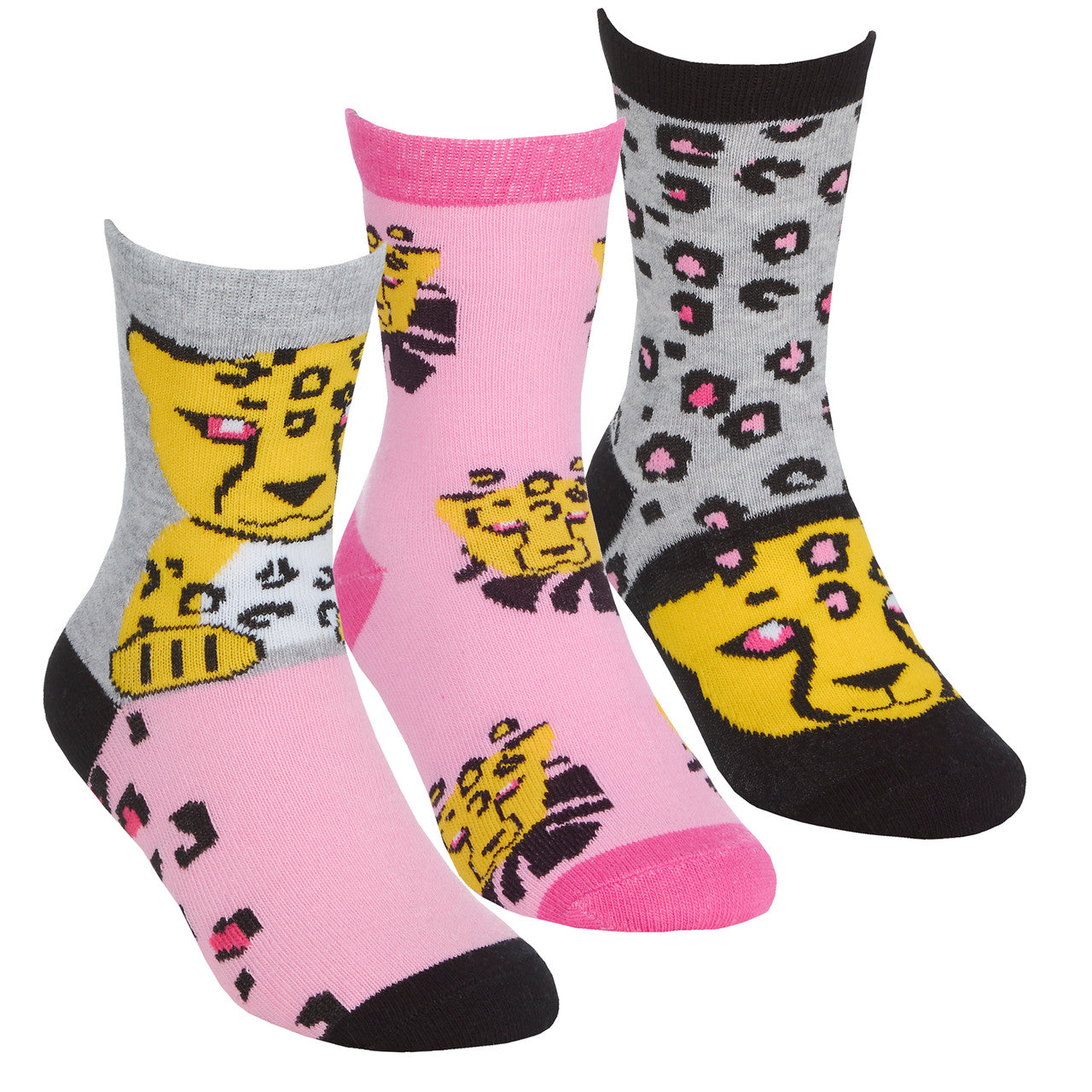 Girls Novelty Animal Leopard Mid-Calf Crew Socks 3 Pairs