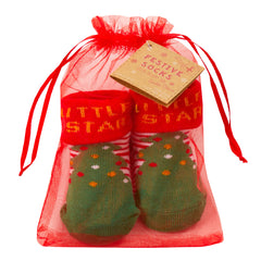 Baby Girls Boys Unisex Christmas Theme Socks With Organza Bag Little Star - 1 Pair