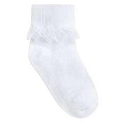 Girls Kids Lace Socks Turn Over Organza Frill 6 Pairs White