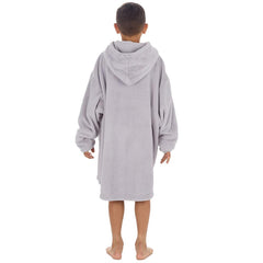 Boys Silver Grey Plain Oversized Blanket Plush Fleece Hoodie with Pockets