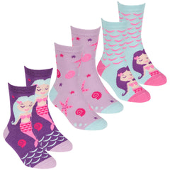 Girls Funky Novelty Design Socks Mermaid 3 Pairs