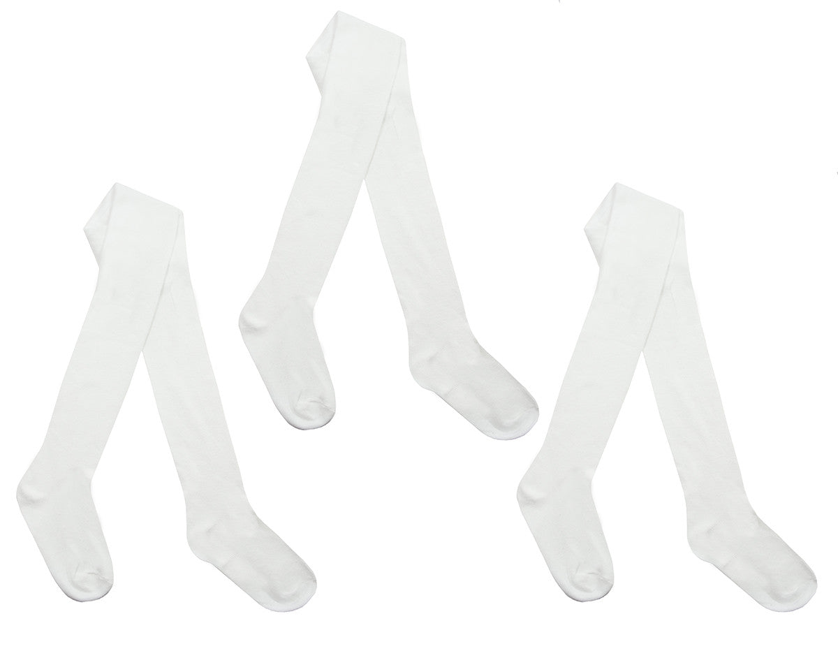 Girls Stylish Designed Back To School Plain Tights White - 3 Pairs