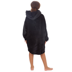 Girls Shimmering Black Oversized Blanket Plush Fleece Hoodie with Pockets