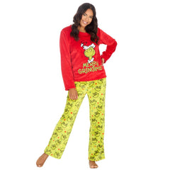 Womens Christmas Grinch Snuggle Fleece Pyjama Set