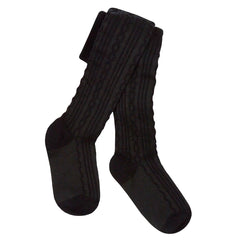 6 Pairs Girls Uniform School Warm Cable Knitted Tights Black