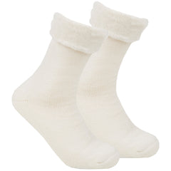 Womens Bed Socks Anti Slip Grippers Cream