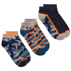 Boys Camo Print Trainer Liner Socks Blue Camo - 3 Pairs