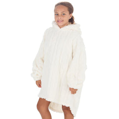 Girls Cream Cable Oversized Blanket Sherpa Fleece Hoodie