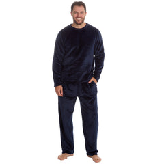 Mens Plush Fleece 2 Piece Super Soft Lounge Set Pyjamas Navy