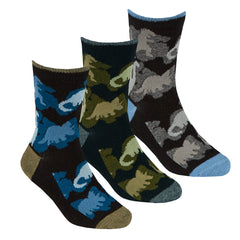 Boys Cartoon Novelty Camo Socks 3 Pairs  - Camo Dino