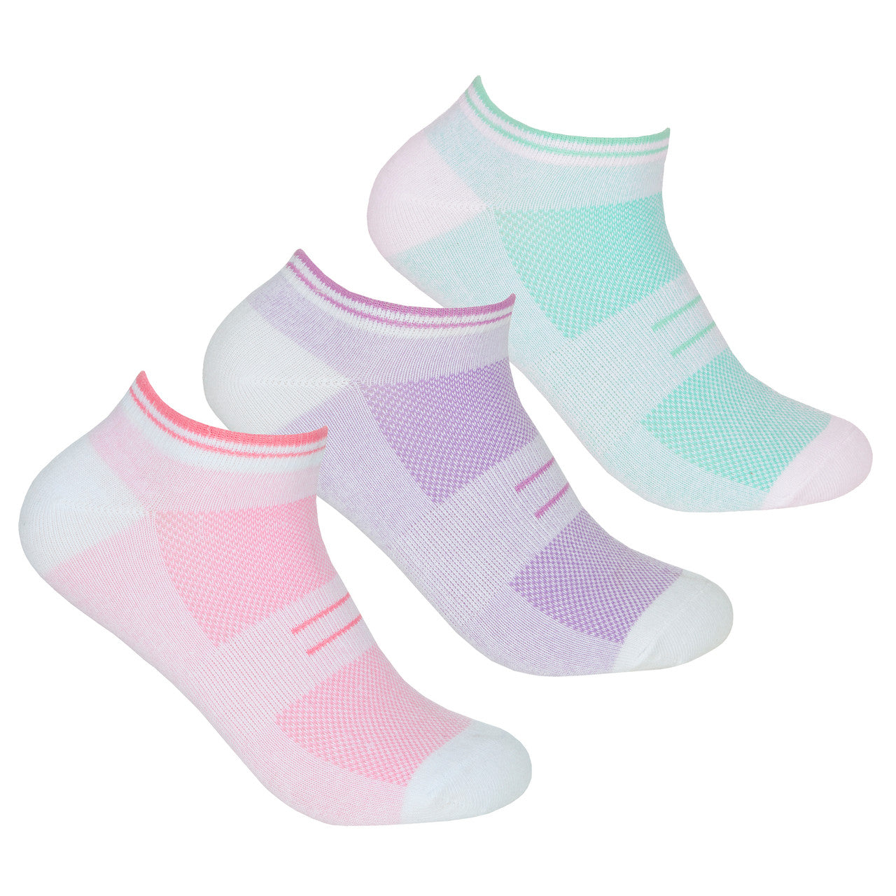 Ladies Sport Trainer Liners Pastel Assorted Low Cut 3 Pairs