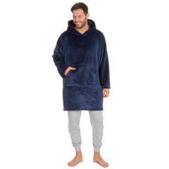 Mens Fleece Longline Oversized Hoodie One Size Navy