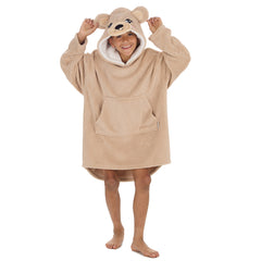 Boys Beige Teddy Oversized Blanket Fleece Hoodie with Pockets