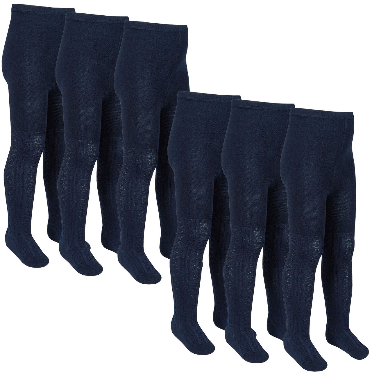 6 Pairs Girls Uniform School Warm Cable Knitted Tights Navy