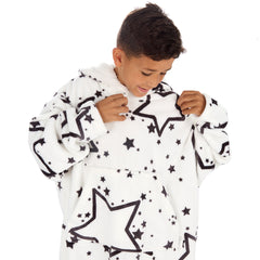 Boys Stars Print Oversized Blanket Plush Fleece Hoodie with Pockets