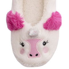 Womens Novelty Faux Fur Unicorn Slippers Cream