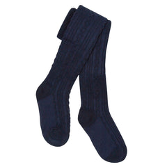 Girls Cable Design Winter Tights Navy - 1 Pair