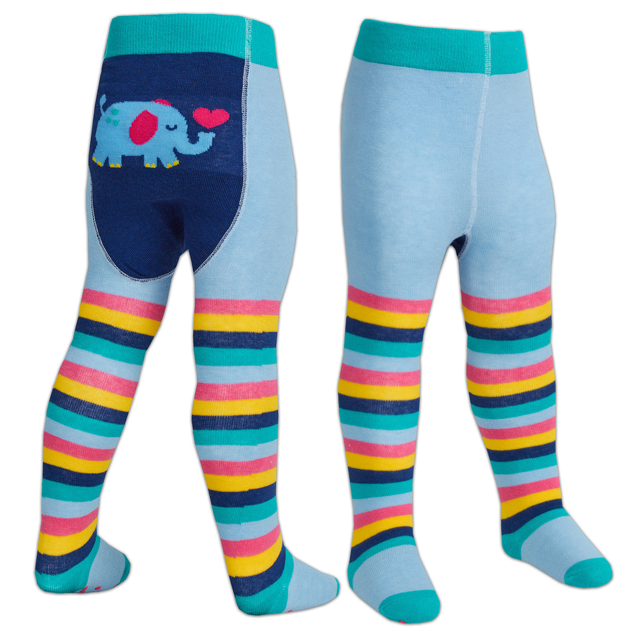 Baby Girls Novelty Tights With Anti Slip Grip 1 Pair Elephant Blue