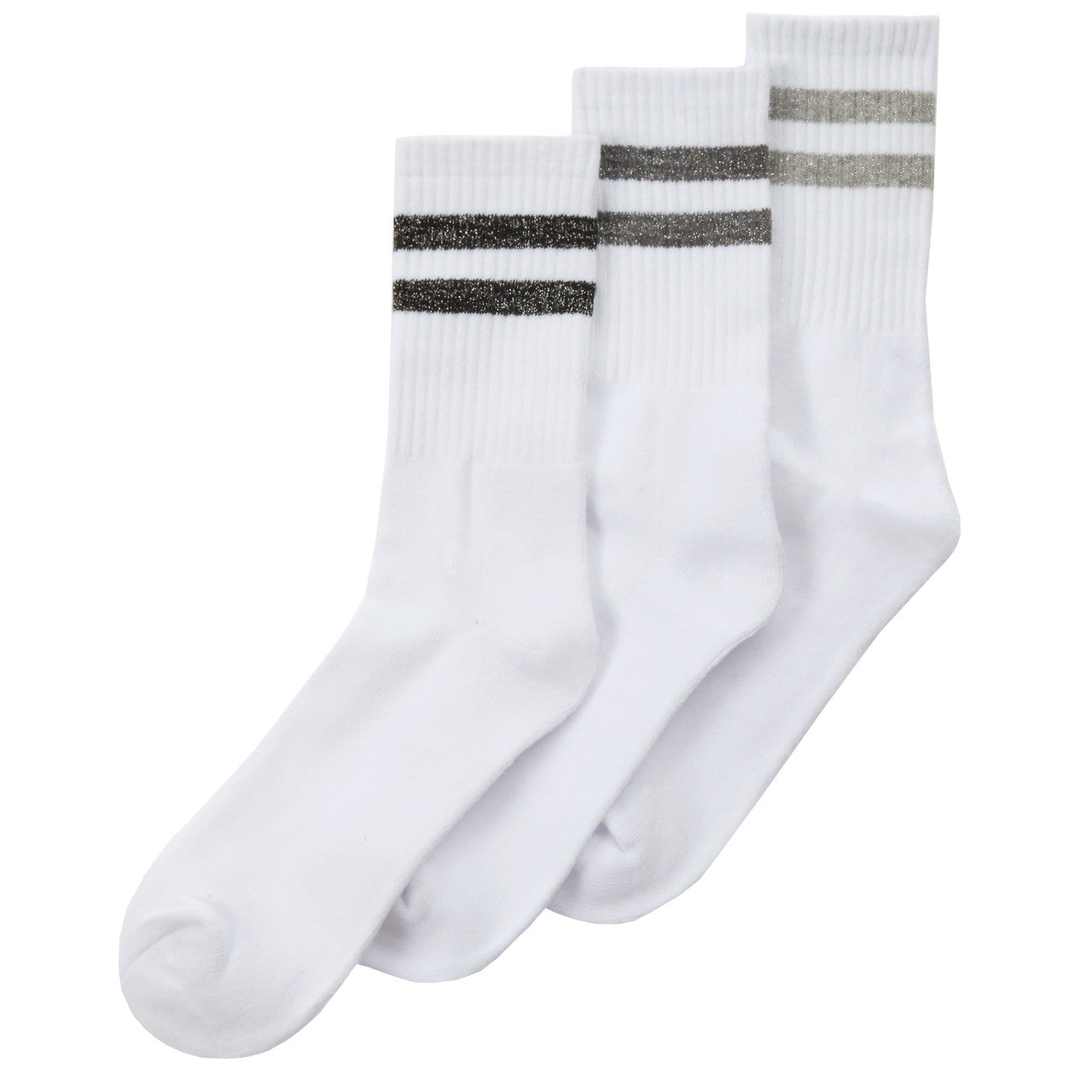 Ladies Cotton Rich Sport Socks 3 Pairs White with Grey Stripe