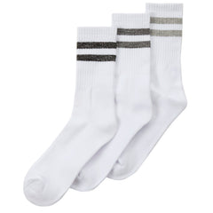 Womens Cotton Rich Sport Socks 3 Pairs White with Grey Stripe