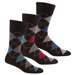 Men's Argyle Socks Non Elastic Loose Top Socks 3 Pairs