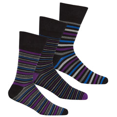 Mens Bamboo Non Elastic Design Socks Purple Stripe - 3 Pairs