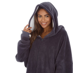 Adults Unisex Fleece Borg lining Sherpa Zipped Poncho Hoodie One Size Grey