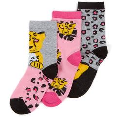 Girls Novelty Animal Leopard Mid-Calf Crew Socks 3 Pairs