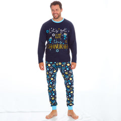 Mens Chanukah Long Sleeved Matching Pyjamas Family Lounge Sets Navy