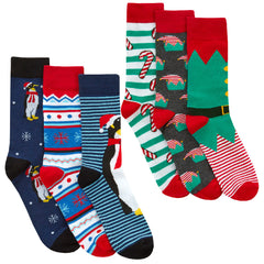 Mens Novelty Multipack Christmas Socks Penguin Elf