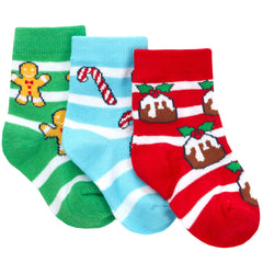 Newborn Baby Boys Girls Unisex Christmas Themed Socks Striped - 3 Pairs