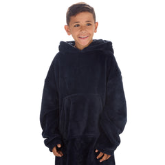 Boys Navy Blue Plain Oversized Blanket Plush Fleece Hoodie with Pockets