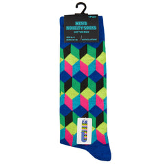 Mens Novelty Funky Socks Blue Cubes