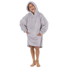 Boys Silver Grey Plain Oversized Blanket Plush Fleece Hoodie with Pockets