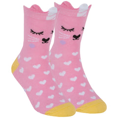 Girls 1 Pair Novelty Cartoon Design Socks Cat Pink