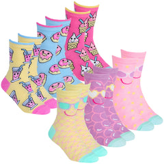 Girls Novelty Cartoon Crew Socks Sweets - 6 Pairs