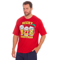 Mens Christmas Novelty Printed Pyjamas Lounge Set Red