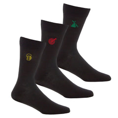 Mens 3 Pairs Bamboo Gentle Grip Socks Game Embroidered