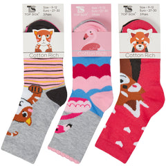 Girls Animal Crew Socks Cat Red Panda Flamingo 9 Pairs