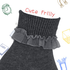 6 Pairs Girls Kids Frilly Socks Organza Lace Frill School Ankle Socks Grey