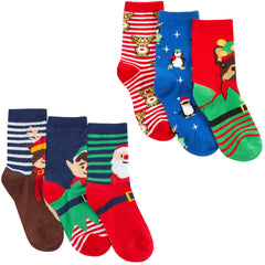 Boys Girls Novelty Christmas Mid Calf Socks Santa Elf Reindeers Multipack