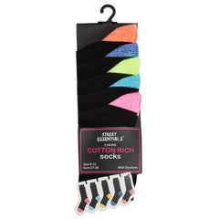 Girls Contrast Toe & Heel Socks Black 5 Pairs - Vibrant