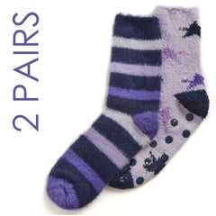 Womens Cosy Feather Yarn Fluffy Winter Bed Socks with Non Slip Grippers 2 Pairs