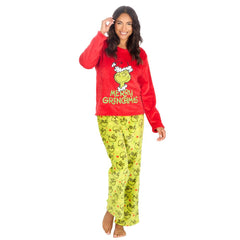 Womens Christmas Grinch Snuggle Fleece Pyjama Set